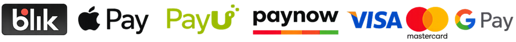 BLIK, Apple Pay, PayU, paynow, Visa, Mastercard, Google Pay